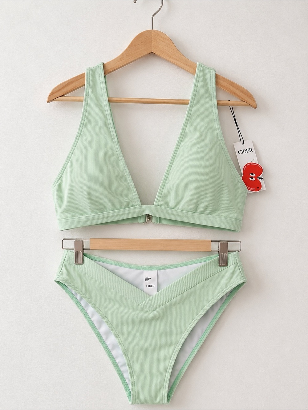 Cider Ribbed Mint Green High Leg Bikini Set Size Large NWT